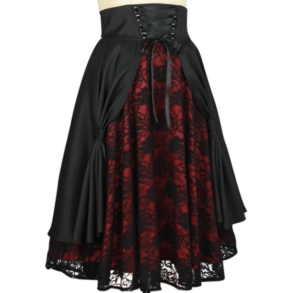 Victorian Gothic Satin Lace Steampunk Skirt - Picture 2 of 5